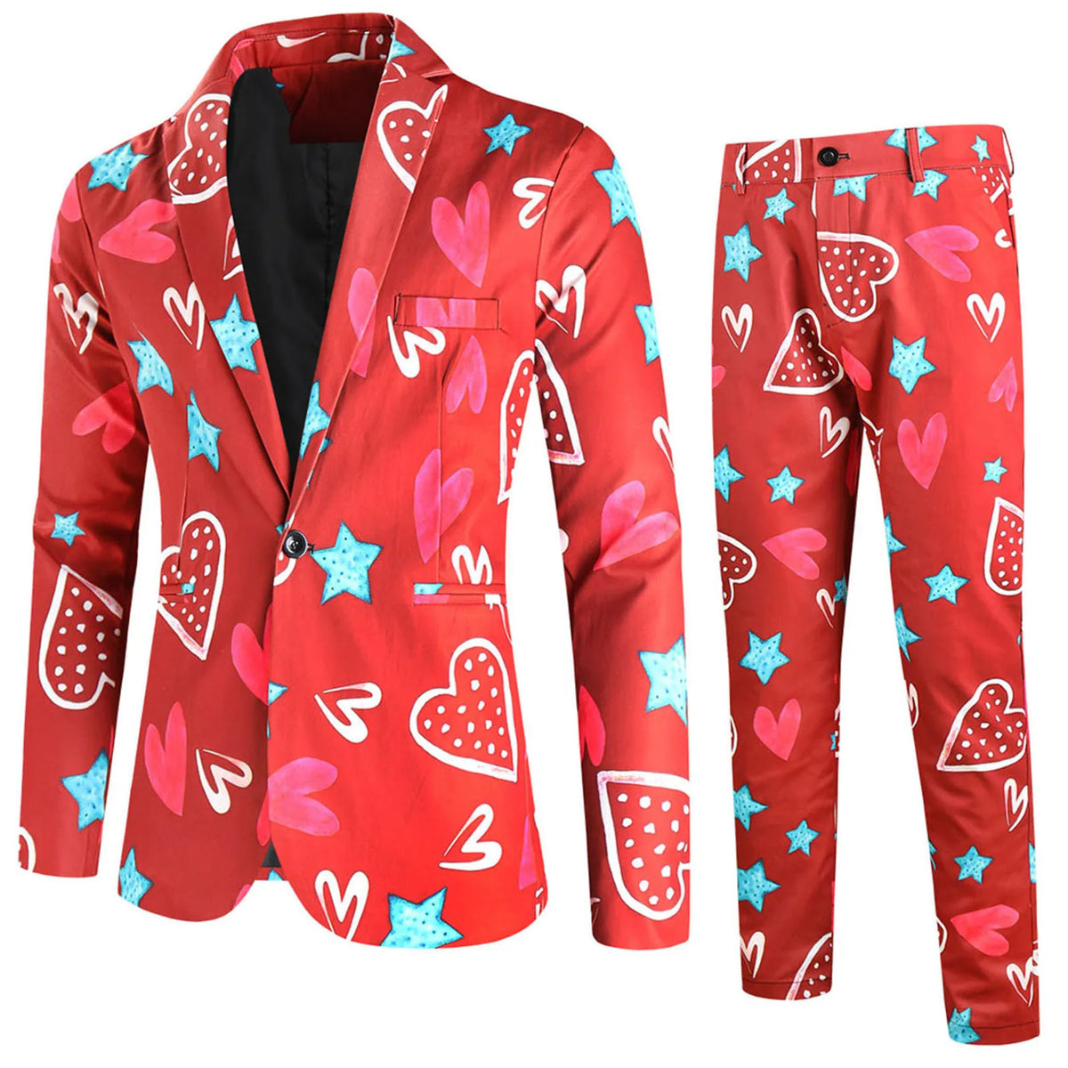 Suit Jacket Mens Two Piece Set Valentine Day Love Printing Dinner Date Suit Jackets Pants Two Piece Suit Male Clothing Hombre