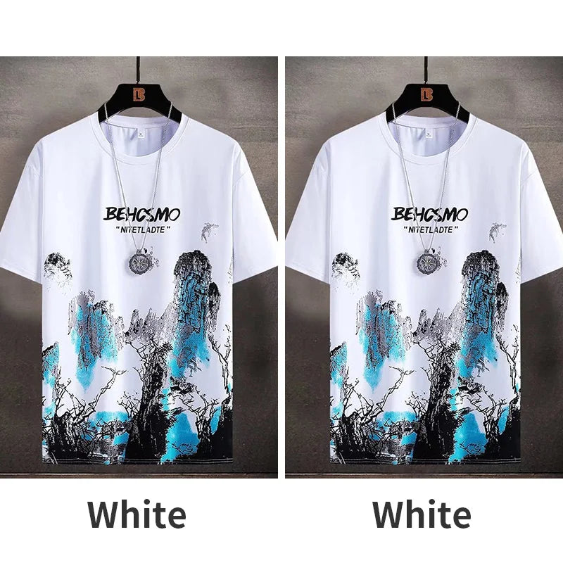 2025 Summer Thin casual Men set Manga Graffiti Tees T-shirt+shorts 2-piece Comfortable and breathable men Top Print Tshirts sets