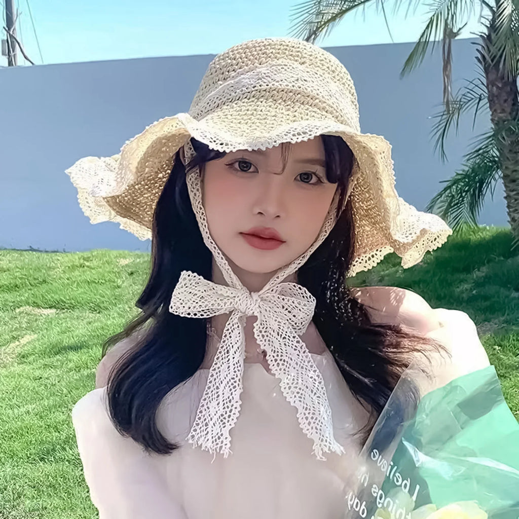 Women Summer Beach Sun Hat Women Wide Brim Summer Hat Portable Foldable Design Elegant Straw Hats for Pool Park Vacation Camping