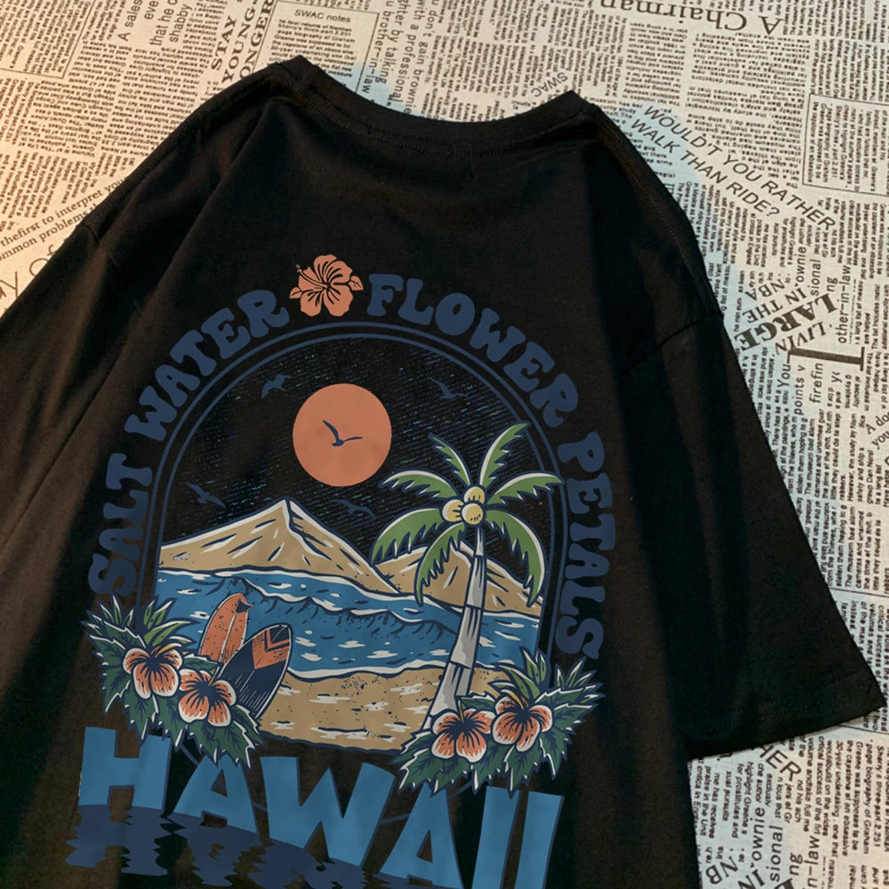 Salt Water Flower Petals Hawaii Tshirts Men Women Casual Sweat T Shirts Casual Cotton Tee Clothes Hip Hop Oversize Tops Couple