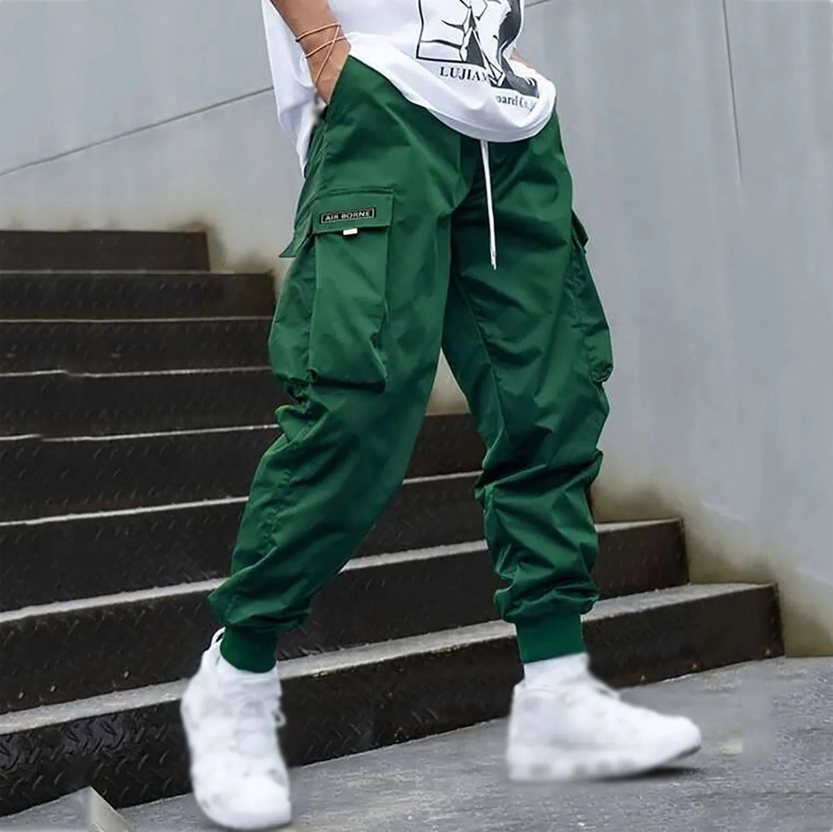 New Men's Casual Jogging Cargo Pants Solid Drawstring Sports Pants WIth Pockets Men Trousers Streetwear Hip-Hop Halen Pants