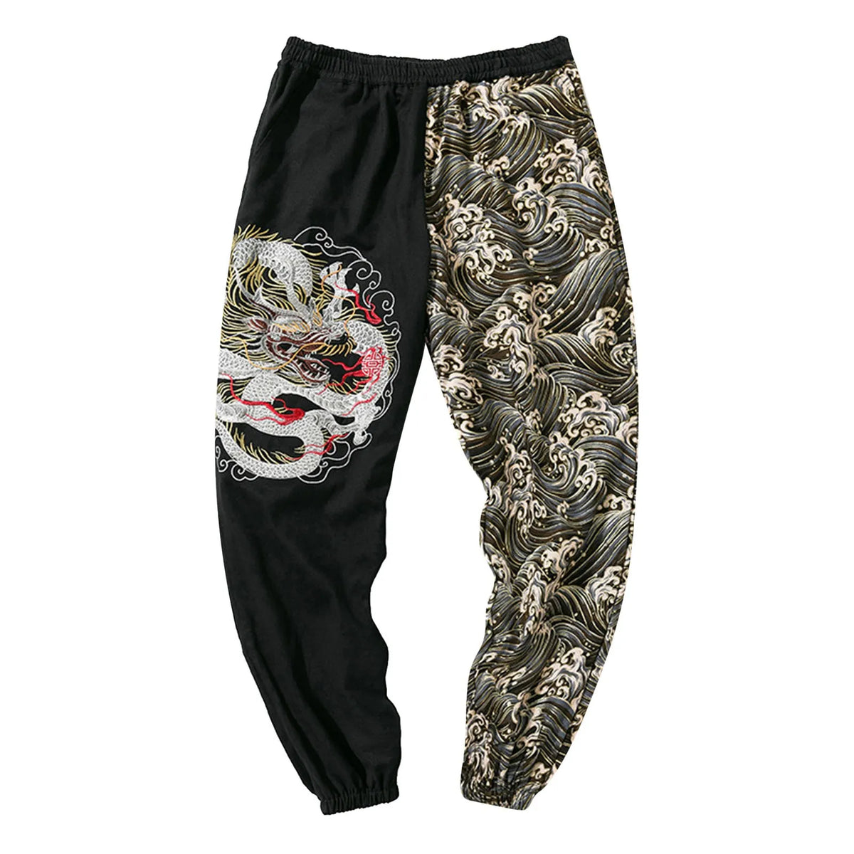 Flat Front Loose Mens Japanese Retro Trend Embroidered Color Matching Casual Trousers