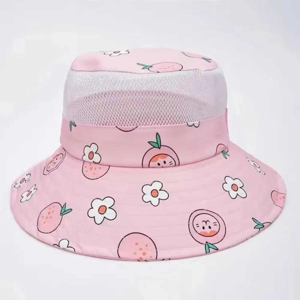 Cartoon Print Baby Sunshade Hat New Mesh Wide Brim Kids Fisherman Hat Breathable Sunshade Hat For Boys Girls