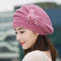 1pc Women's Winter warm Flower beanie Hat,outdoor windproof fashion Thick Beret Warm Knitted fleece Hat Autumn Winter Mom Hat