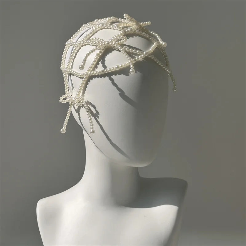 2024 new fashion chic women white handmade pearl weave hat