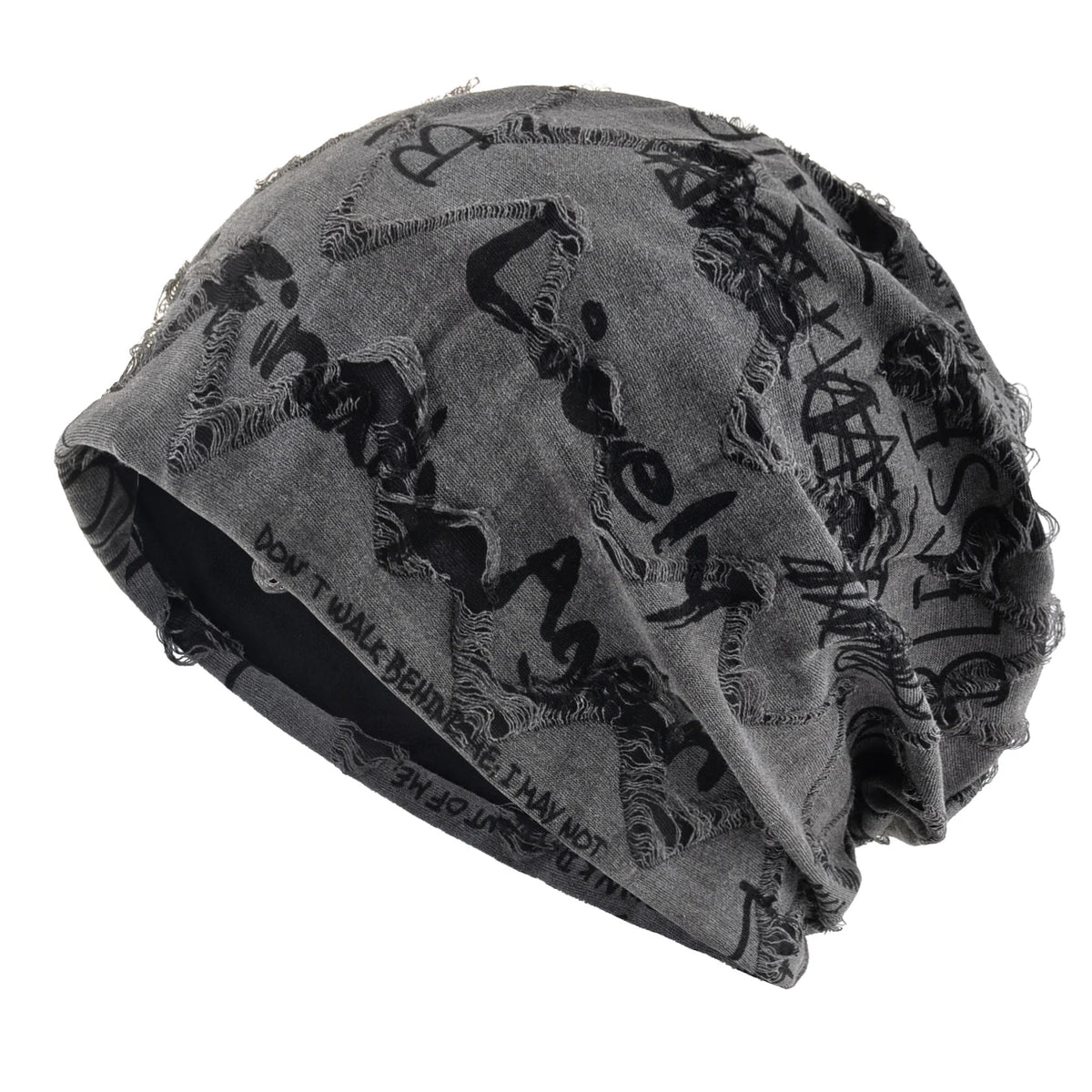 Letter Print Beanie Hats For Women Men Vintage Distressed Cracked Design Wasteland Style Spring Summer Warm Fleece-lined Winter