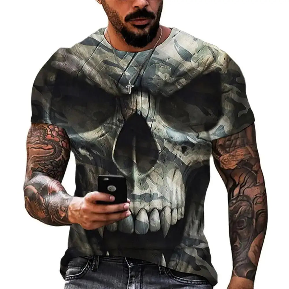 Men's Casual T-Shirt, Gothic Skull Heart Hands Graphic Black Short Sleeve Crew Neck Tee Cool Streetwear Halloween Fashion Top