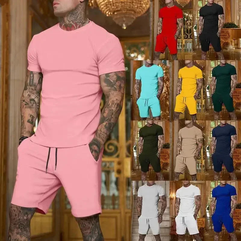 2025 summer new men's breathable sportswear short sleeved t-shirt and shorts set popular quick drying clothing