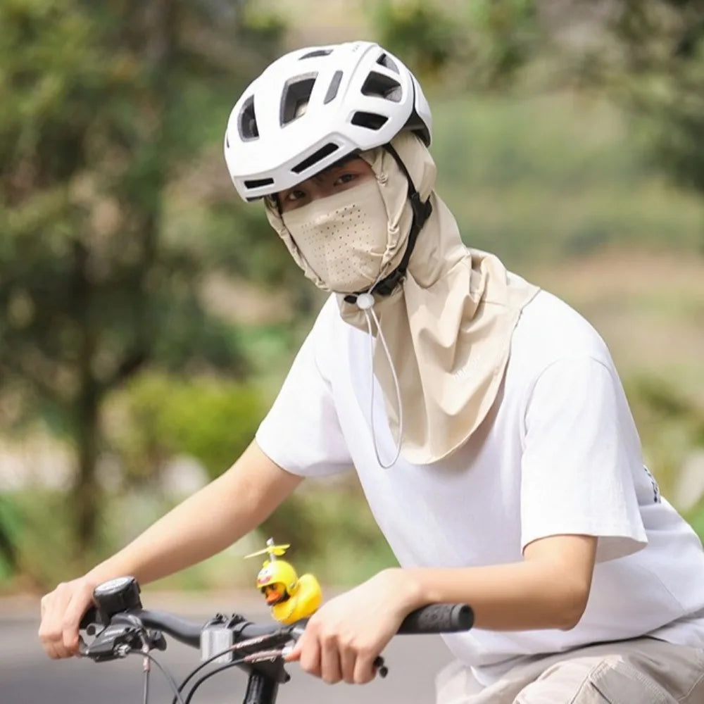 Head Wrap Unisex Beach Cap Summer Anti-UV Sunscreen Hat With Mask Shawl Breathable Ice Silk Pullover Cap