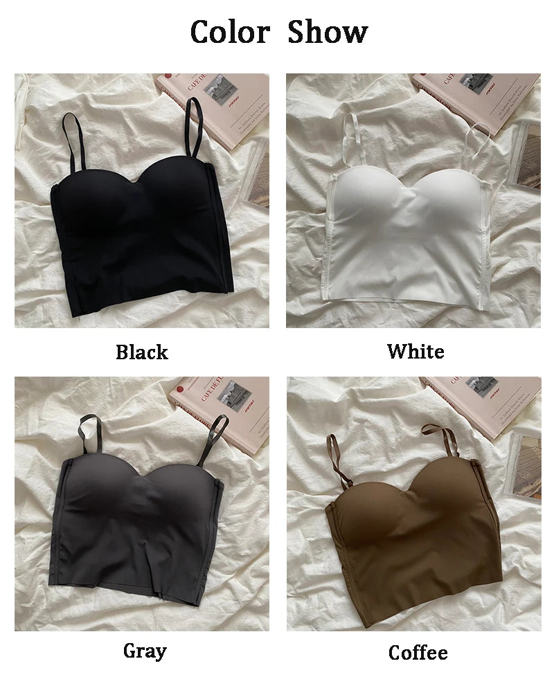 Aishang Ladies Thin Ice Silk Traceless Vest French Back Camisole Integrated Fixed Cup Inside Match Outside Wear Spice Wrap Chest