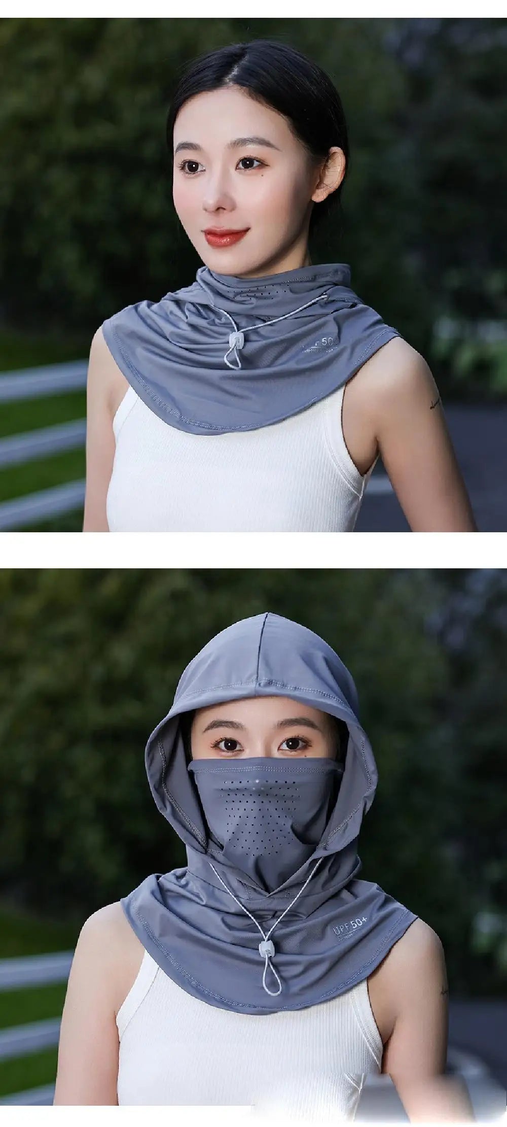 Head Wrap Unisex Beach Cap Summer Anti-UV Sunscreen Hat With Mask Shawl Breathable Ice Silk Pullover Cap