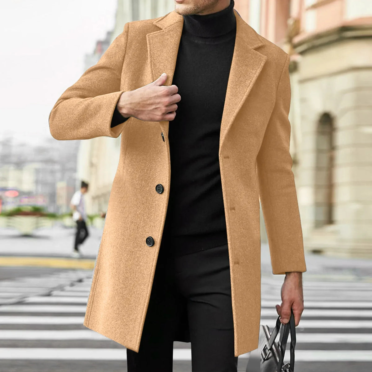 2025 Fashion Men Wool & Blends Mens Casual Business Trench Coat Mens Leisure Overcoat Male Punk Style Blends Dust Coats Jackets