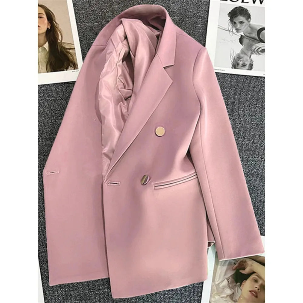 Women Suit Blazer Elegant Coat 2025 Spring Autumn Fashion Korean Blazer Luxury Double Breasted Jacket Solid Ladies Tops Clothes