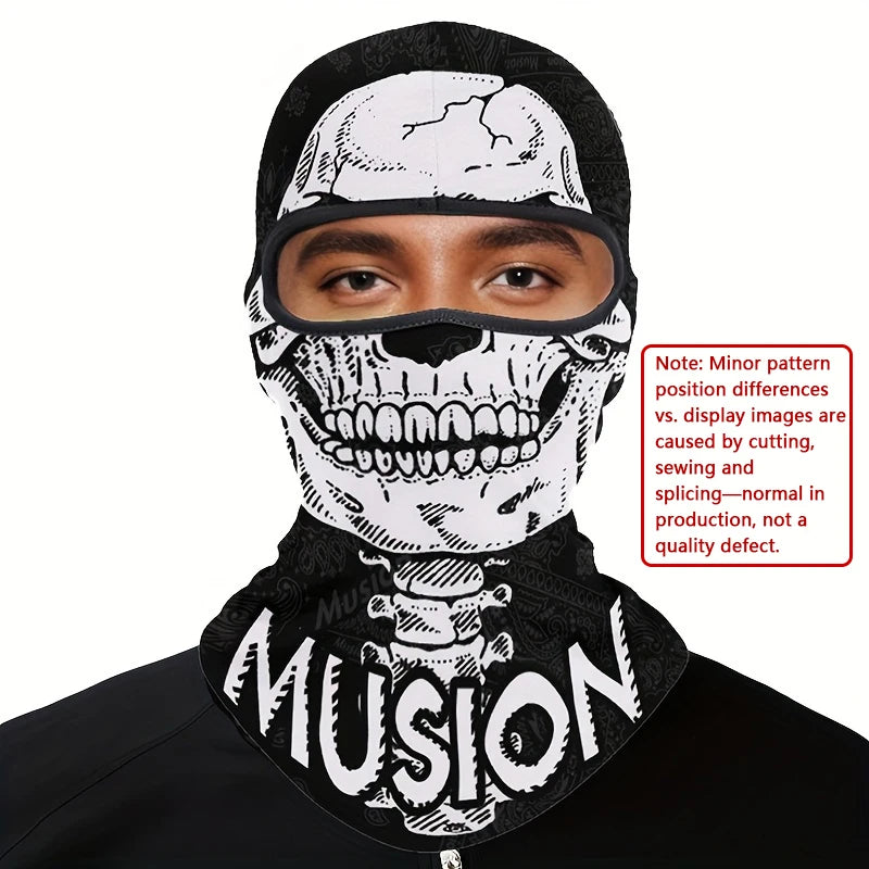 Musion Balaclava Helmet Liner Full Face Mask Skull Print Moto Topeng Muka Rider for Cycling and Riding Motorcycle