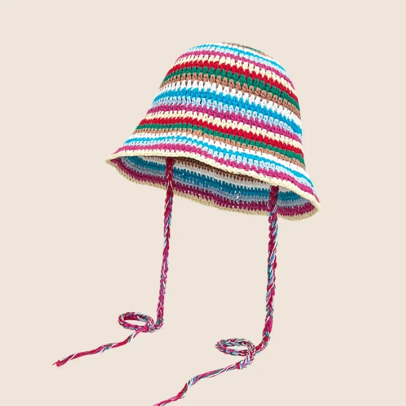 2025 Autumn New Crochet Korean Handmade Bucket Hat Women Weaving Knitted Hat Y2k Fashion Flowers Autumn Winter Beanies Basin Cap