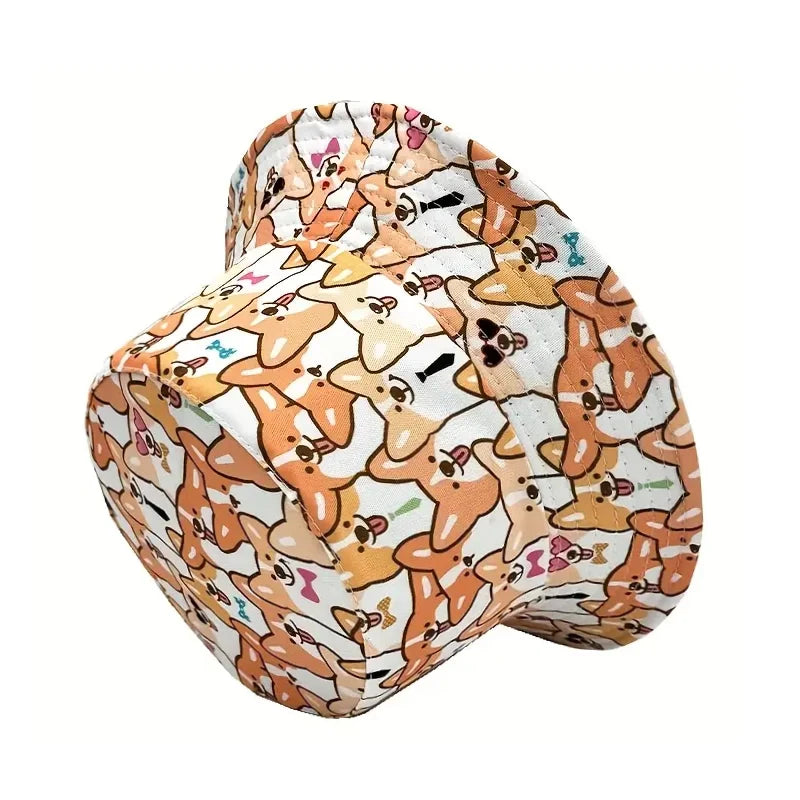 Bocca Cartoon Dog Bucket Hat Corgi Puppy Printing Fisherman Hats Double Sides Panama Cap Adult 58cm Caps Outdoor Travel Summer