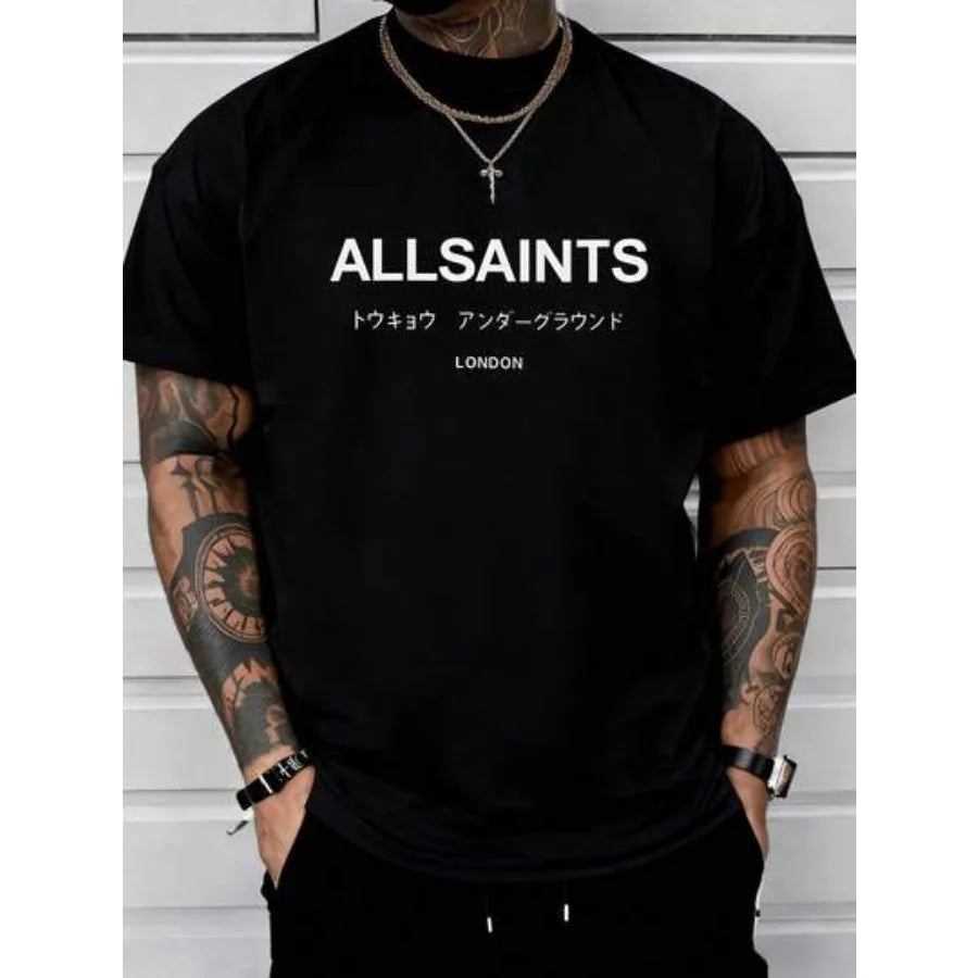 【New Arrival】AllSaints Tokyo Underground London T-Shirt Minimalist Black Tee With Japanese & English Text