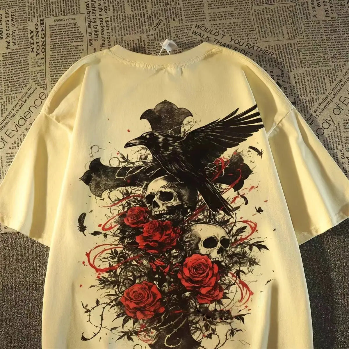 American Style Fashion Brand oversize Diablo Style Retro Subculture Skull Cross Short-sleeved T-shirt Men's Summer