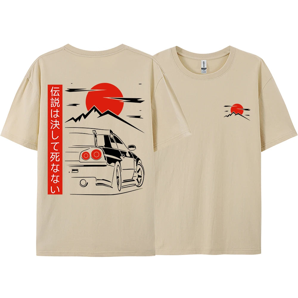 Japanese Style Car JDM Culture GTR Racing T Shirts Men Women Street Wear Original Design Oversized 100% Cotton Couple Tops Tees