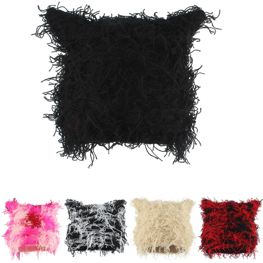 Autumn Winter Hats Cat Ears Knitted Hat Unisex Fashion Street Punk Hip Hop Caps Balaclava Black Pink Skullies Bea