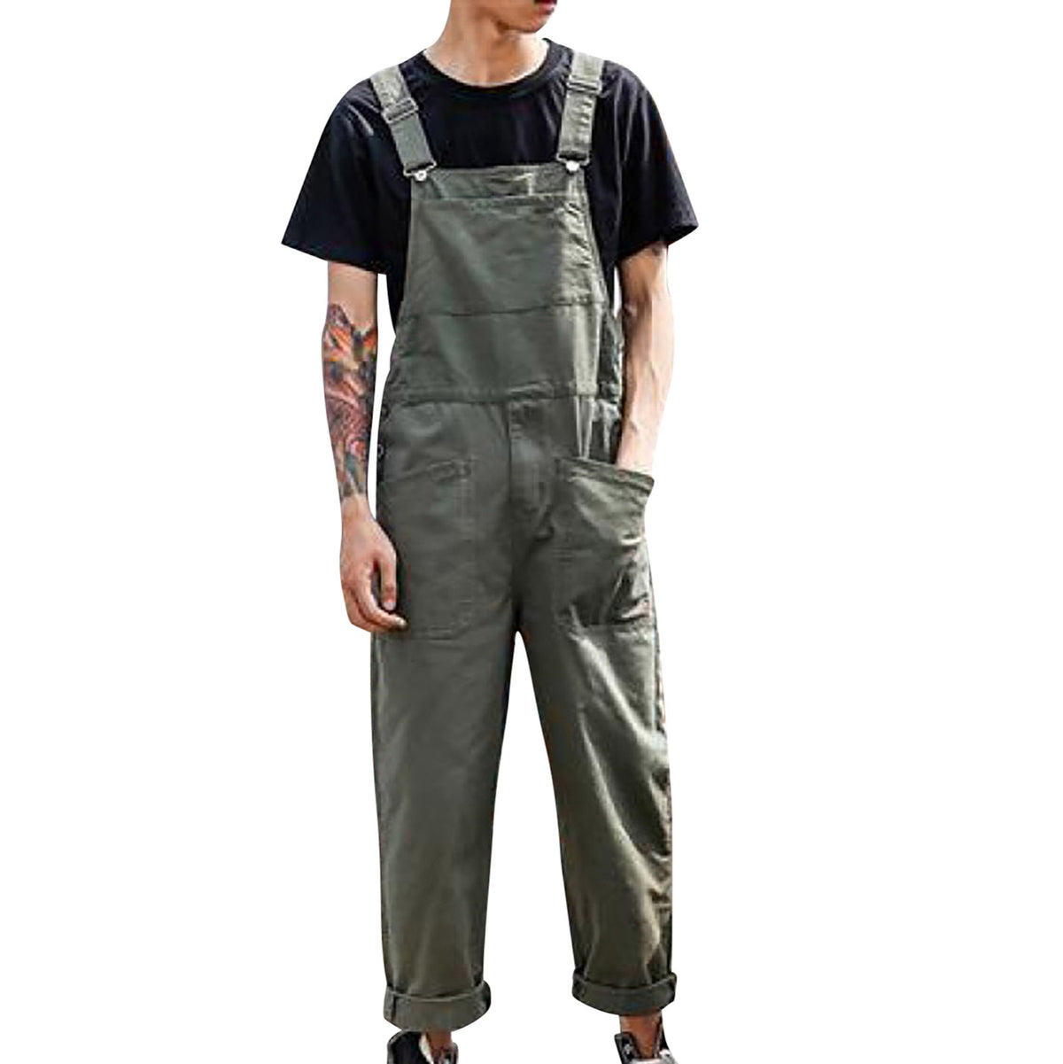 Lightweight Overalls With Pockets Men'S Bib Overalls Fashion Relaxed Fit Casual Jumpsuit Cotton Denim Trousers Daily Wear