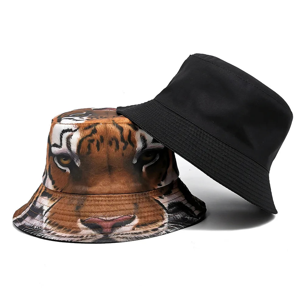 Europe and America Retro Nostalgic 90s Tape Pattern Bucket Hat Female Double Sided Spring and Summer Outdoor Sunscreen Sun Hat