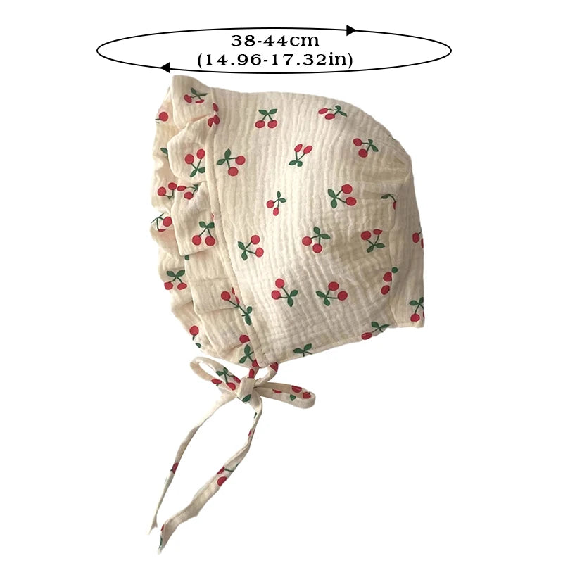 Korean Print Baby Sun Hat Cute Flower Cherry Infant Girls Princess Cap Spring Autumn Cotton Newborn Ear Protection Caps Bonnet