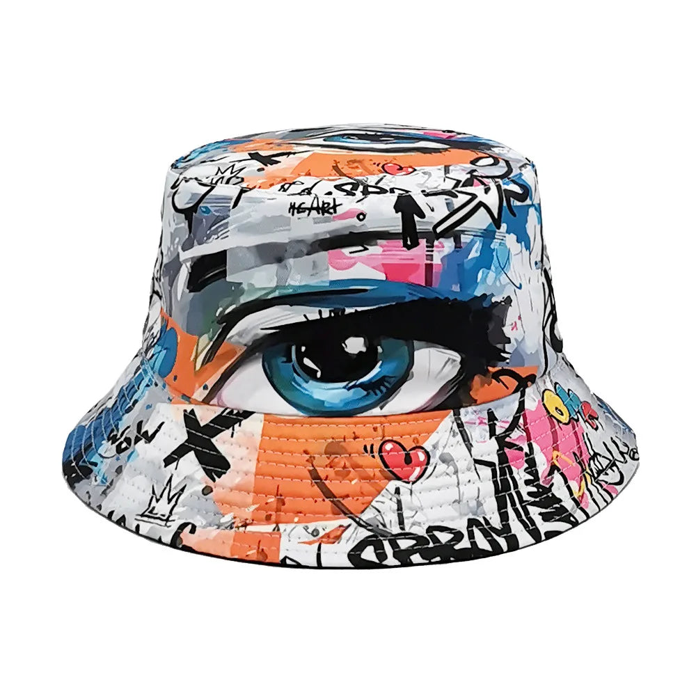 Europe and America Retro Nostalgic 90s Tape Pattern Bucket Hat Female Double Sided Spring and Summer Outdoor Sunscreen Sun Hat
