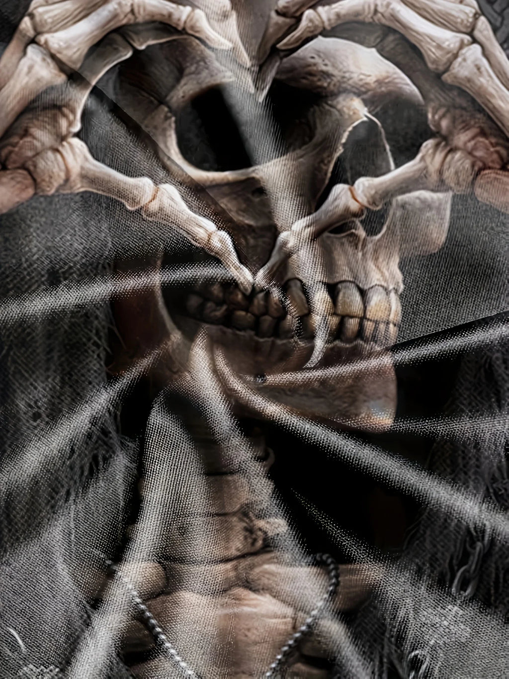 Men's Casual T-Shirt, Gothic Skull Heart Hands Graphic Black Short Sleeve Crew Neck Tee Cool Streetwear Halloween Fashion Top