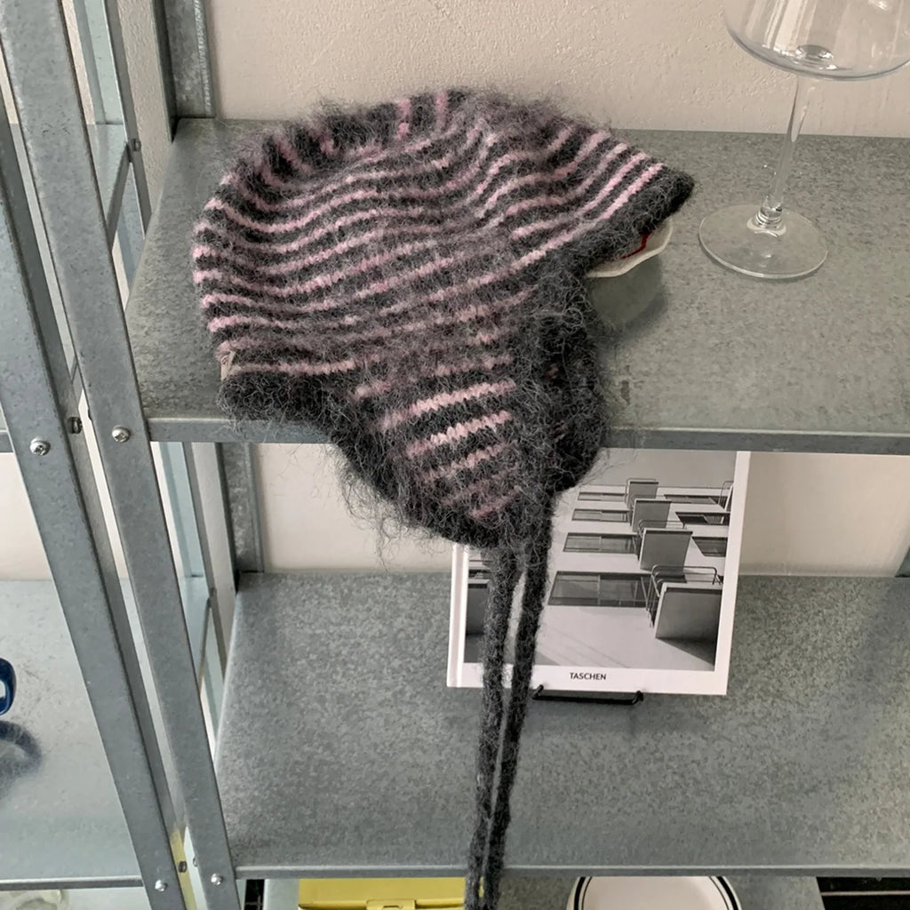 Winter Hat Women Wool Knitted Striped Beanie Baggy Cap Warm Windproof Outdoor Ski Balaclava Casual New