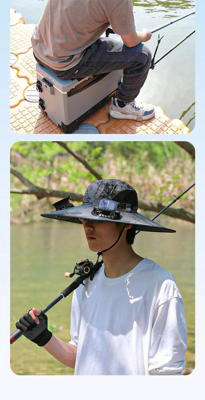 Wide Brim Solar Dual Fan Hat Outdoor Camping Fishing Hat Anti-UV Fan Hat for Men Mountain Climbing Sun Protection Fisherman Hat