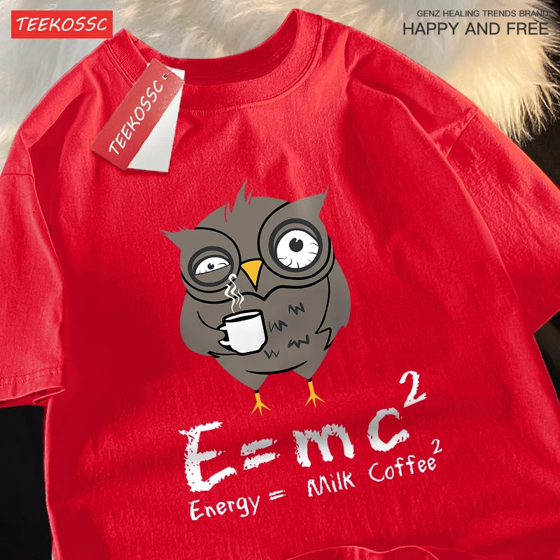 Energy Milk Coffee Fun Formula Printing Mens T-Shirts Cotton Streetwear Loose Oversize T Shirt Pattern Tee Clothes Couple