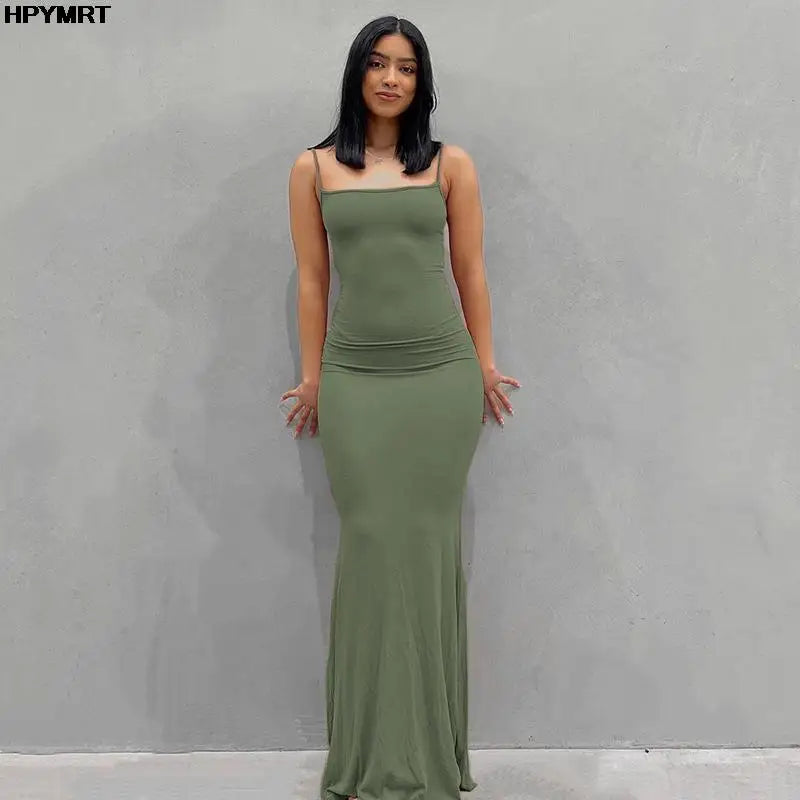 Satin Slip Sleeveless Backless Slim Sexy Maxi Dress 2022 Spring Women Party Y2K Concise Bodycon Elegant Dresses Female Clothing
