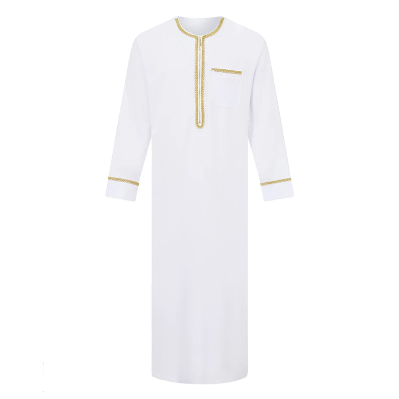 Men s Traditional Moroccan Kaftan Robe with Intricate Gold Embroidery Long Sleeves and Loose Fit for Ethnic Style Costume