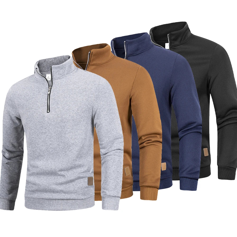 Autumn Men's Zipper Pullover Turtlenecks Warm Sweaters Solid Color Long Sleeved Fashion Male Casual Daily Sweatshirt Top