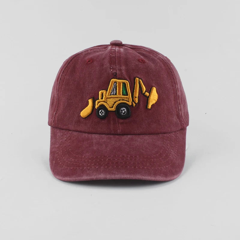 New Washed Cotton Baby Baseball Caps Cartoon Excavator Embroidery Kids Cap Outdoor Summer Snapback Hats For Boys Girls