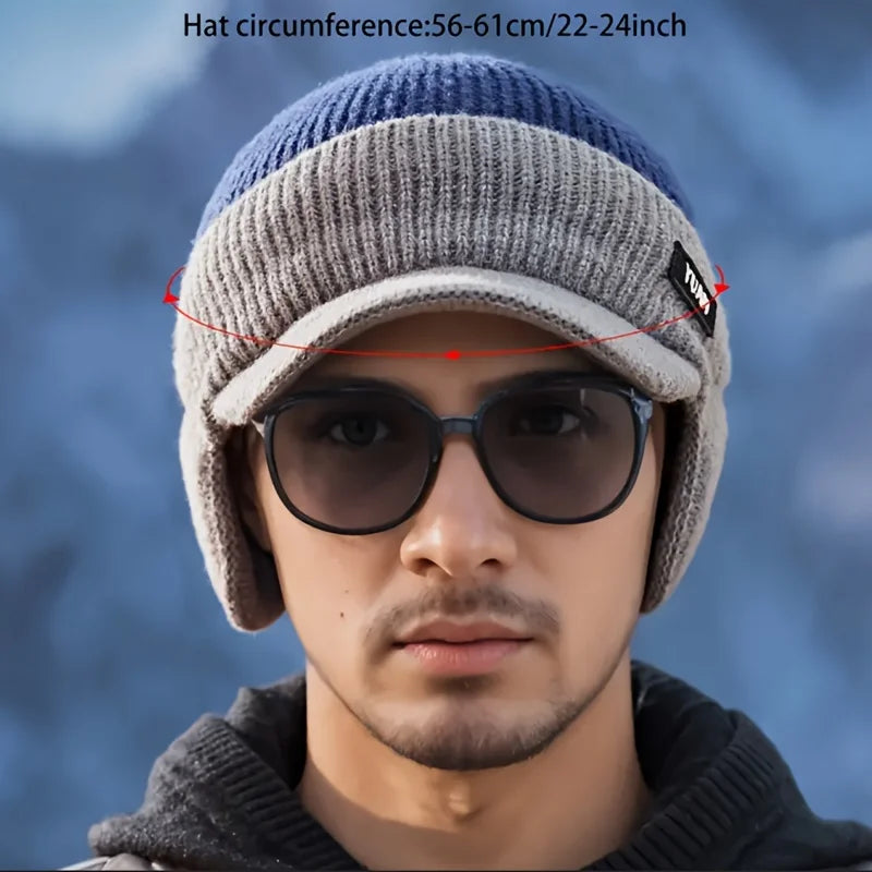 Knit Baseball Cap Winter Thermal Ear Protection Hat Windproof Men Women Outdoor Sports Couples Hats Fleece Block Dual-Tone Hats