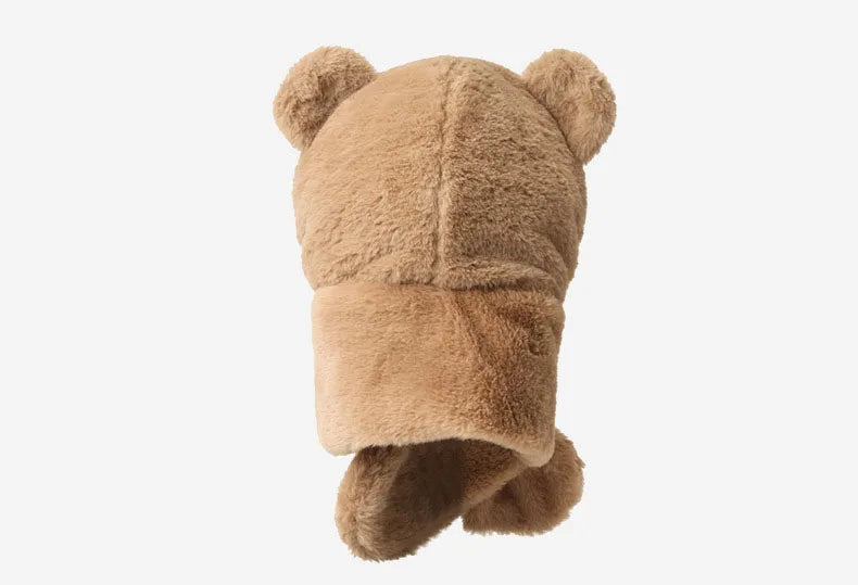 Children's Cartoon Bear Hat Baby Girl Autumn And Winter Korean Version Imitation Rabbit Fur Cute Scarf Integrated Warm Plush Hat