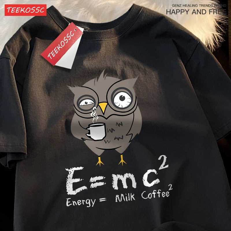 Energy Milk Coffee Fun Formula Printing Mens T-Shirts Cotton Streetwear Loose Oversize T Shirt Pattern Tee Clothes Couple