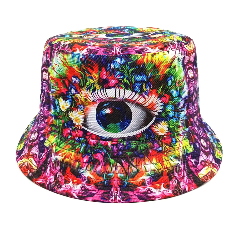 Europe and America Retro Nostalgic 90s Tape Pattern Bucket Hat Female Double Sided Spring and Summer Outdoor Sunscreen Sun Hat