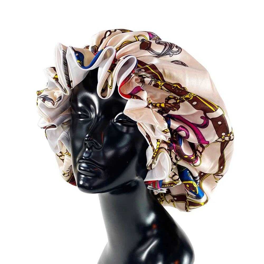 New Satin Bonnet Hat Large Satin Linned Bonnet Sleep Cap Silky Night Sleep Cover Cap Lady Hair Styling