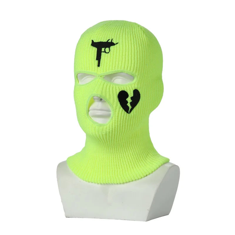 3Holes Winter Warm Unisex Balaclava Mask Hat Embroidery Full Face Mask Knitted Cycling Ski Snowboard Hat Cap Hip Hop Beanie Gift