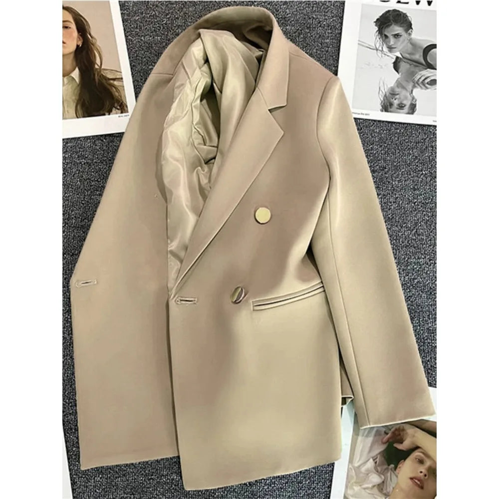 Women Suit Blazer Elegant Coat 2025 Spring Autumn Fashion Korean Blazer Luxury Double Breasted Jacket Solid Ladies Tops Clothes
