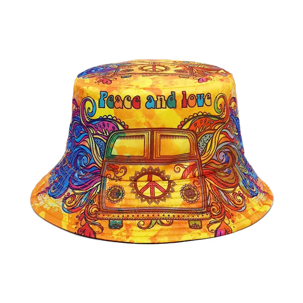 Europe and America Retro Nostalgic 90s Tape Pattern Bucket Hat Female Double Sided Spring and Summer Outdoor Sunscreen Sun Hat