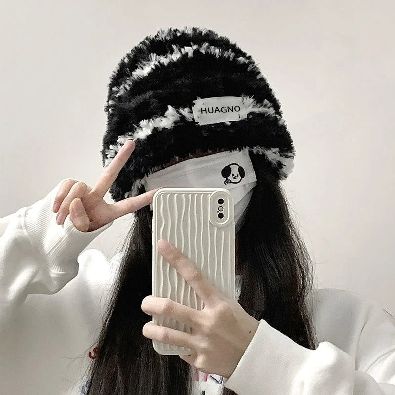 New Style Knitted Hat - Slimming Effect on Face, Plush and Warm, Thick Headband, Ear Protection, Fl Winter Woolen Patterned Hat,
