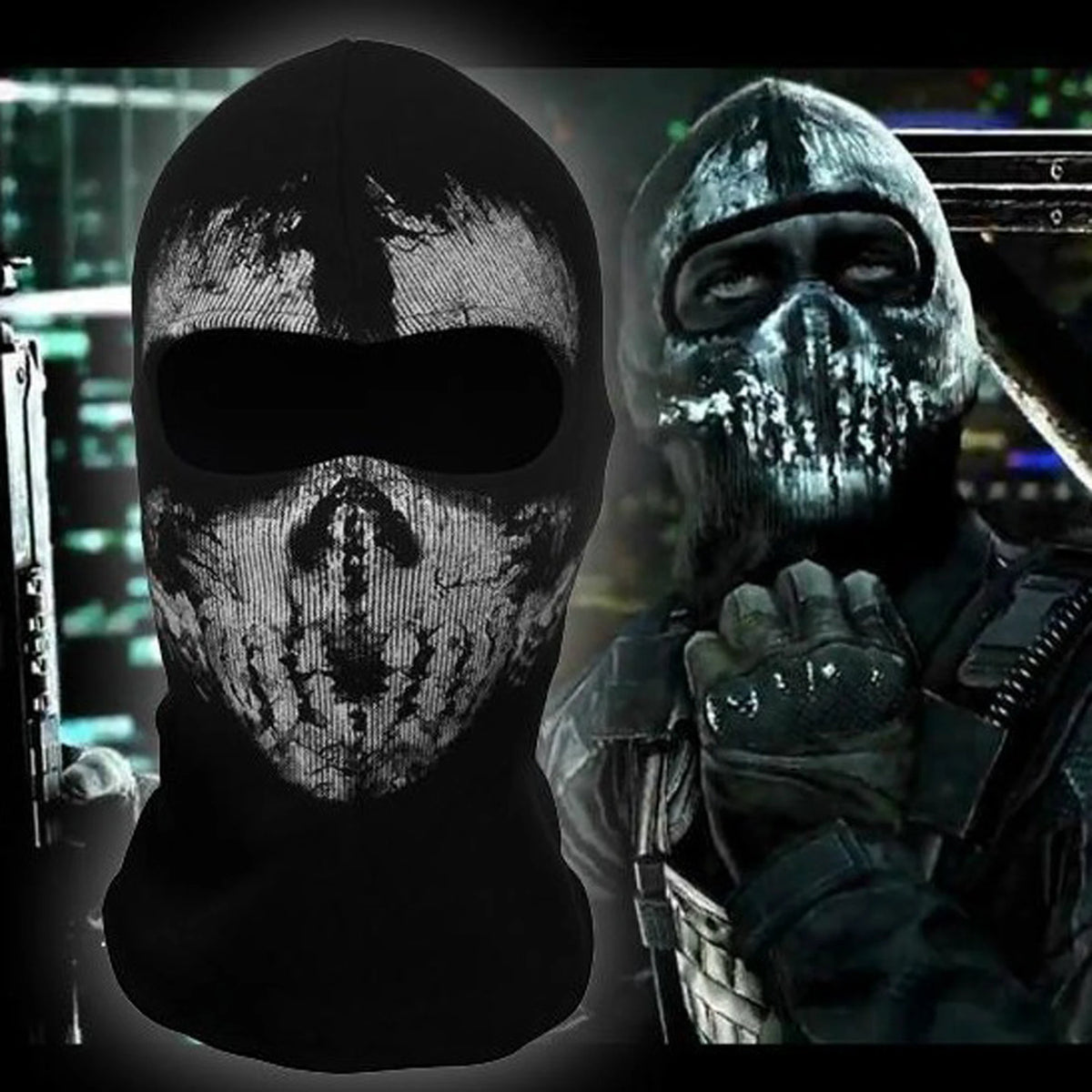Mask Skull Ghost for Motorcycle Black Cosplay Costume Ghost Face War Game Skeleton Riding Outdoor Headwear Windproof Masks