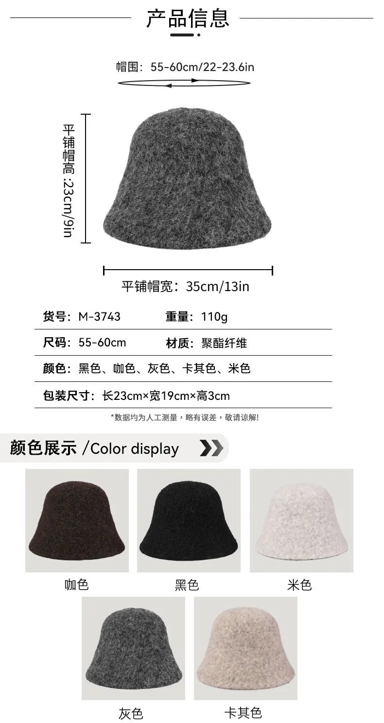 Fashion Ladies Winter Outdoor Warm Bucket Hat Woman‘s Daily Casual Fisherman Cap Korean Style Classic Panama Hats