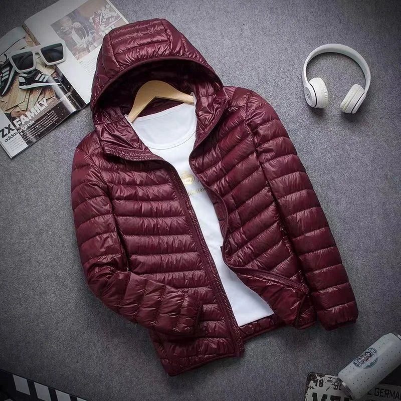 0-10℃ Men's Winter Jacket Ultra Light Duck Down Jackets Portable Hooded Puffer Feather Thin Parkas Windproof Outerwear Coat 5XL