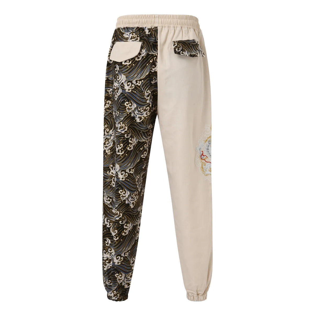 Flat Front Loose Mens Japanese Retro Trend Embroidered Color Matching Casual Trousers