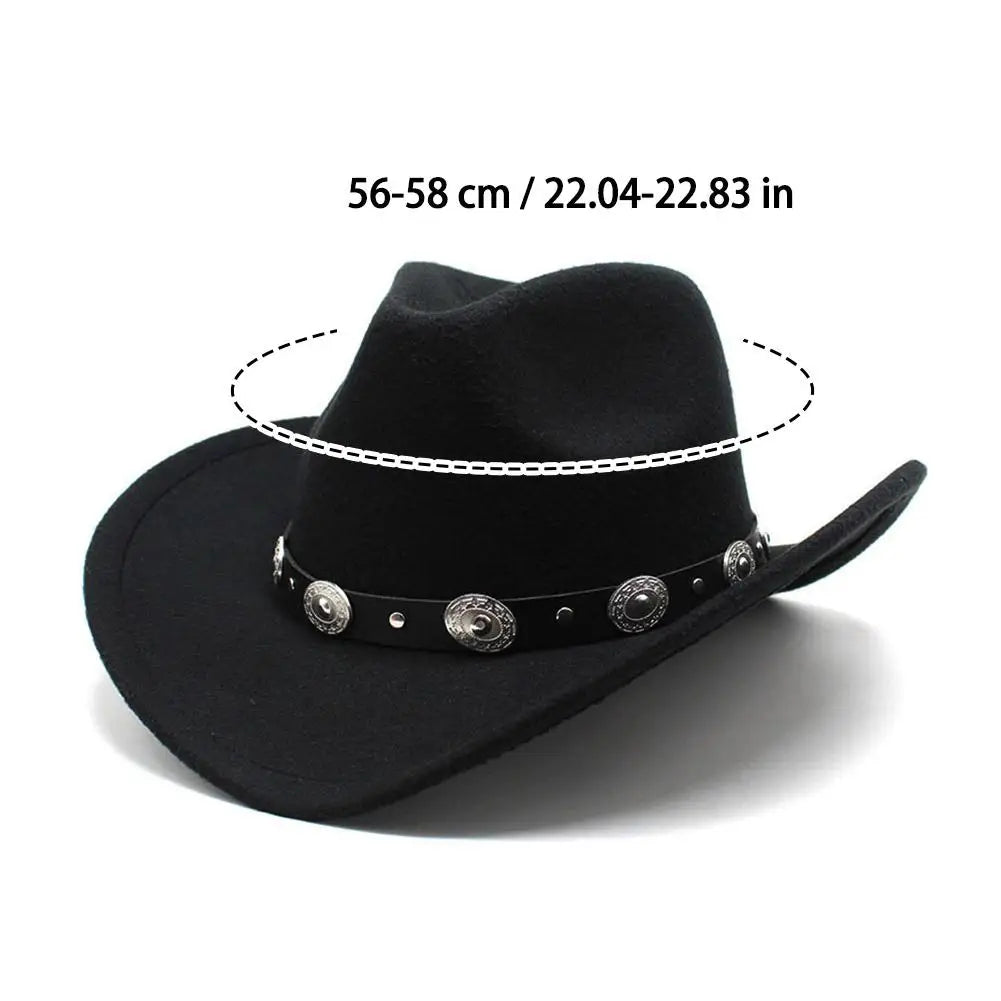 Vintage Western Cowboy Hat Comfortable Roll Up Brim Belt Buckle Cowgirl Fedora Cowgirl Church Sombrero Hombre Caps